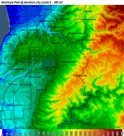 Zoom OUT 2x Aberfoyle Park, Australia elevation map