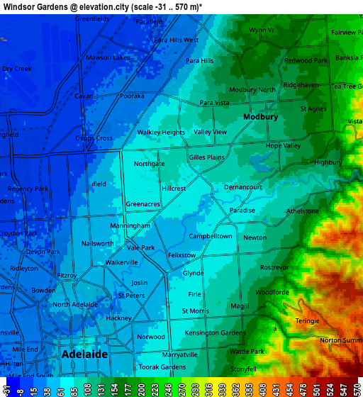 Zoom OUT 2x Windsor Gardens, Australia elevation map