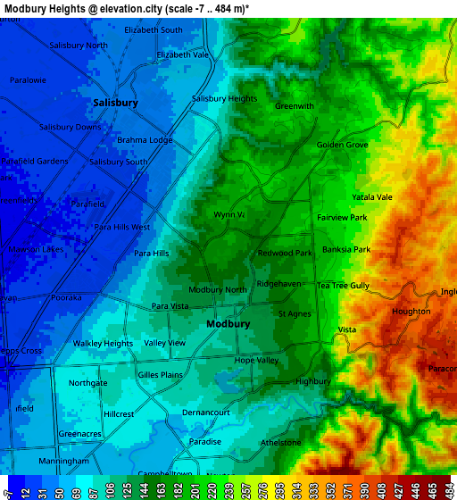 Zoom OUT 2x Modbury Heights, Australia elevation map