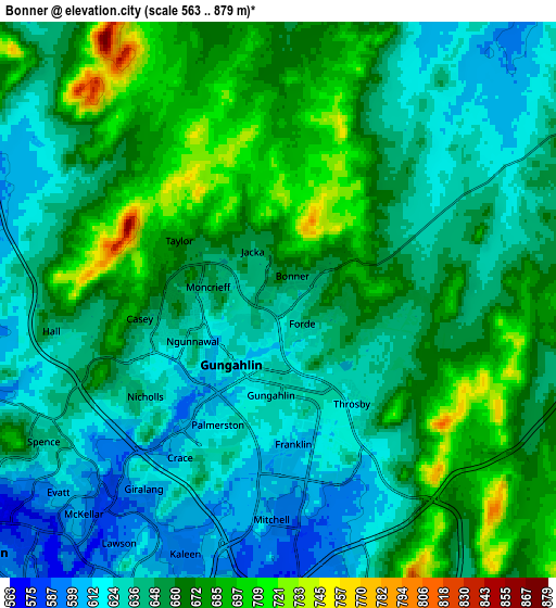 Zoom OUT 2x Bonner, Australia elevation map