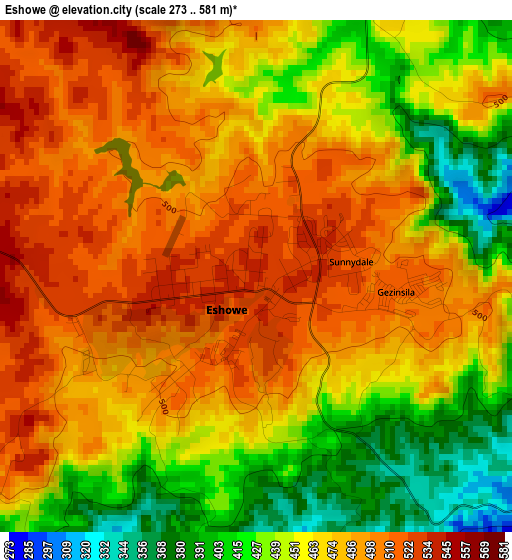 Eshowe elevation map