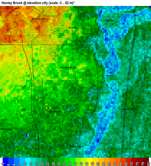 Henley Brook elevation map