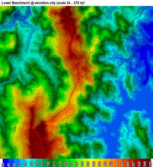 Lower Beechmont elevation map