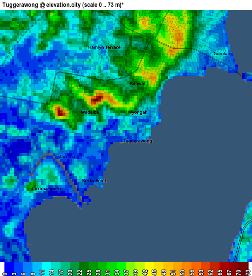 Tuggerawong elevation map