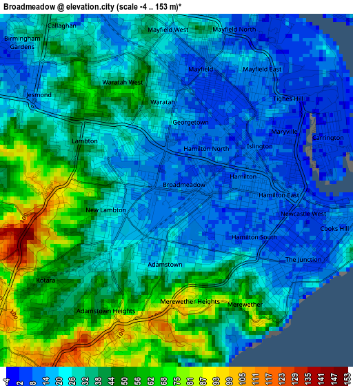 Broadmeadow elevation map