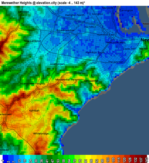 Merewether Heights elevation map