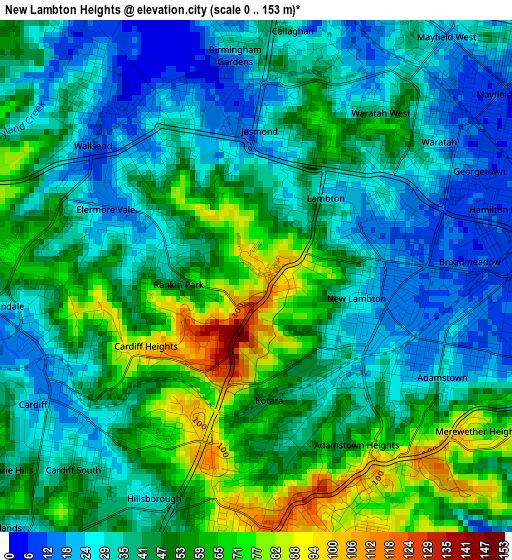 New Lambton Heights elevation map