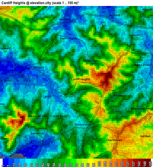 Cardiff Heights elevation map