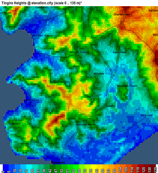 Tingira Heights elevation map