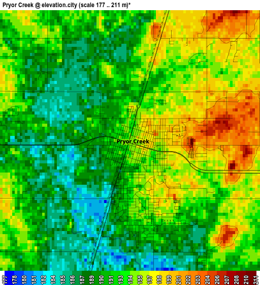 Pryor Creek elevation map