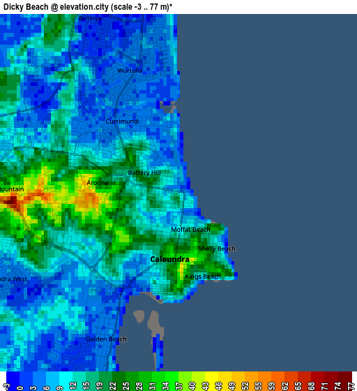 Dicky Beach elevation map