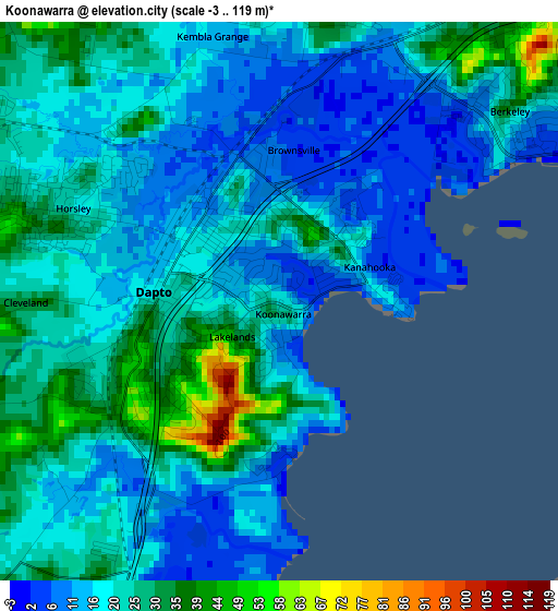 Koonawarra elevation map