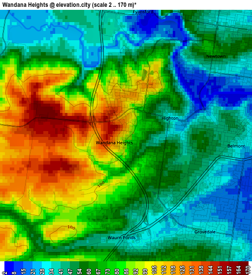 Wandana Heights elevation map