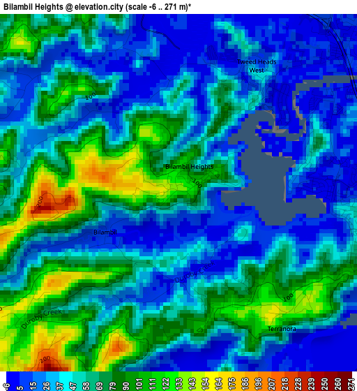 Bilambil Heights elevation map