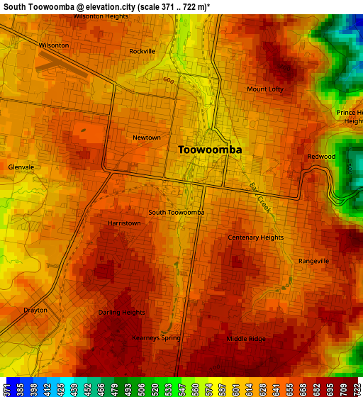 South Toowoomba elevation map