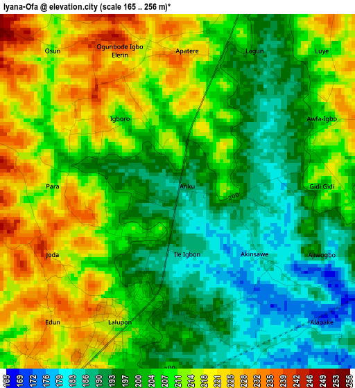 Iyana-Ofa elevation map