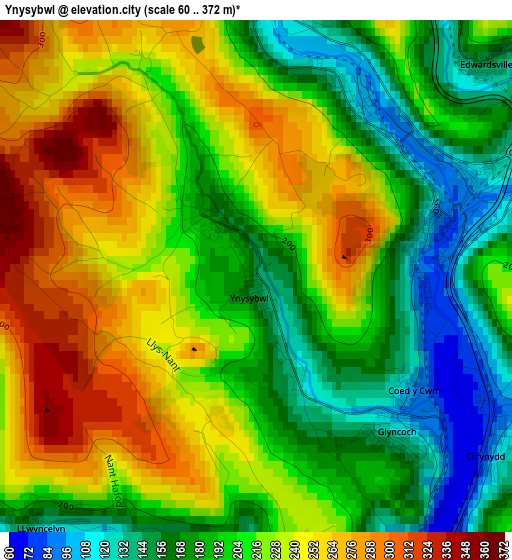 Ynysybwl elevation map