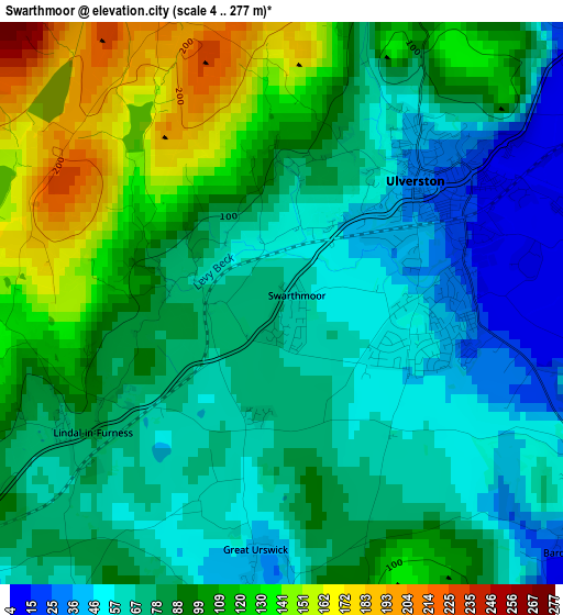 Swarthmoor elevation map