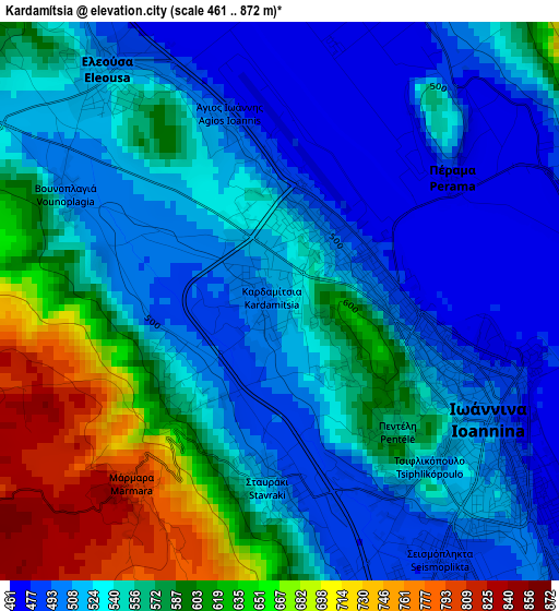 Kardamítsia elevation map