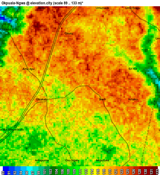 Okpuala-Ngwa elevation map