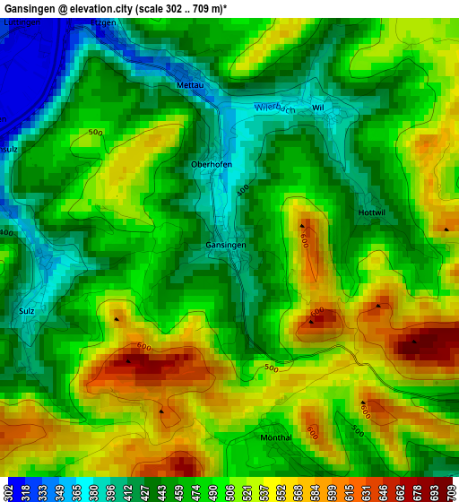 Gansingen elevation map