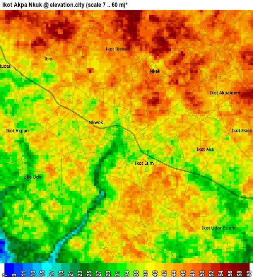 Ikot Akpa Nkuk elevation map