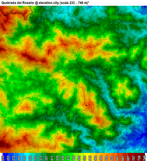 Quebrada del Rosario elevation map