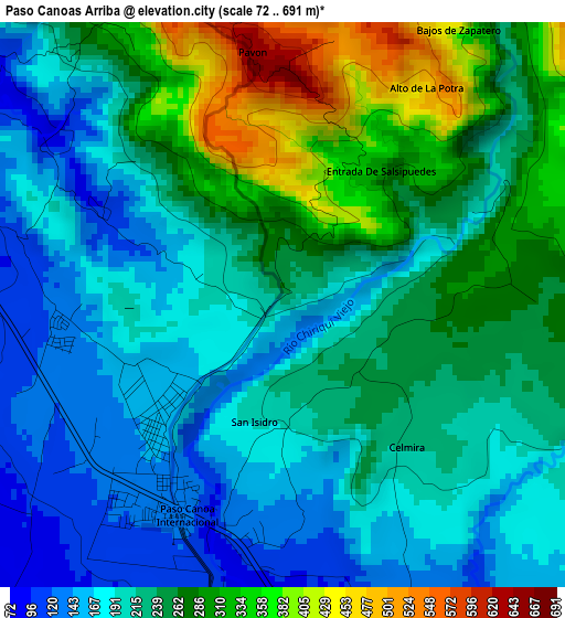 Paso Canoas Arriba elevation map