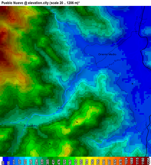 Pueblo Nuevo elevation map