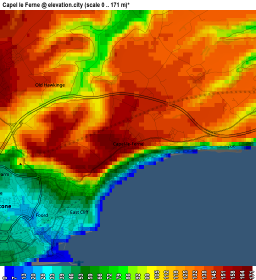 Capel le Ferne elevation map