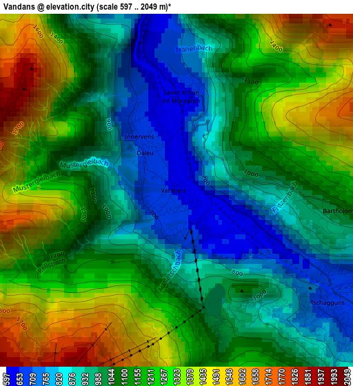 Vandans elevation map