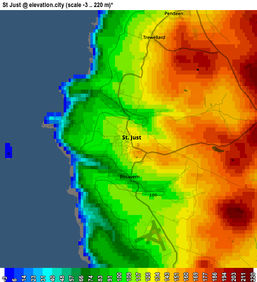 St Just elevation map