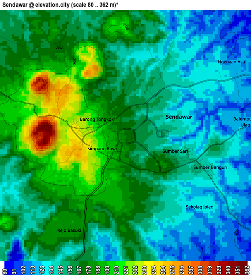 Sendawar elevation map