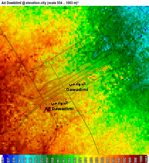 Ad Dawādimī elevation map