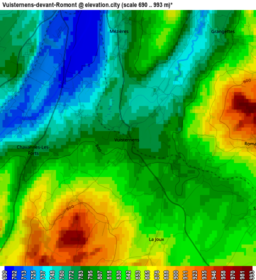 Vuisternens-devant-Romont elevation map