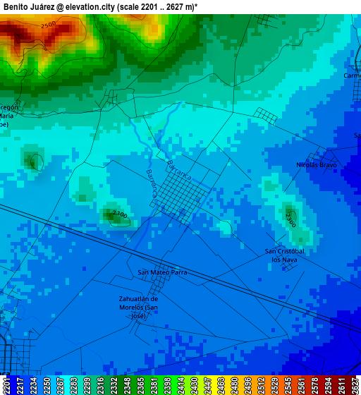 Benito Juárez elevation map