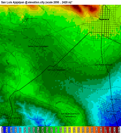 San Luis Ajajalpan elevation map