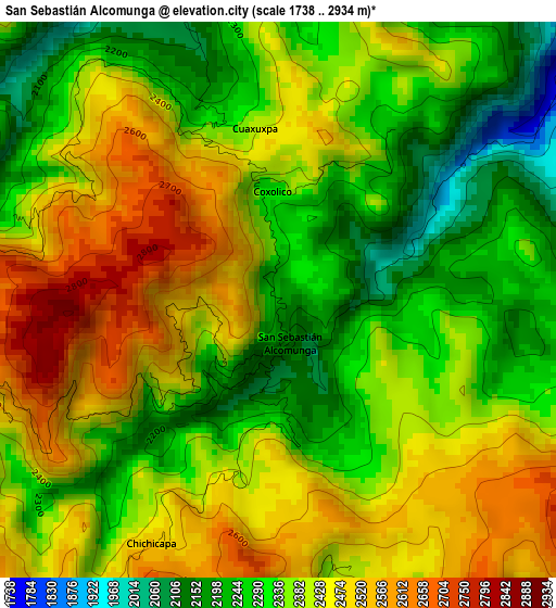 San Sebastián Alcomunga elevation map