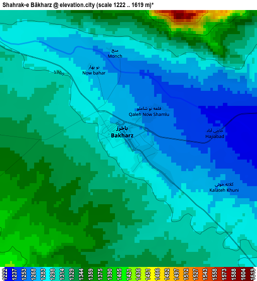 Shahrak-e Bākharz elevation map