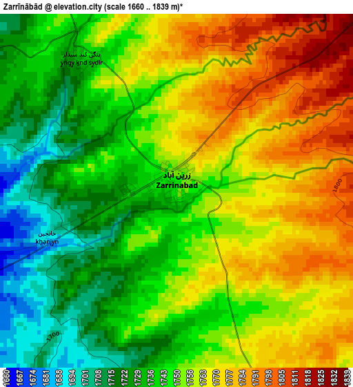 Zarrīnābād elevation map