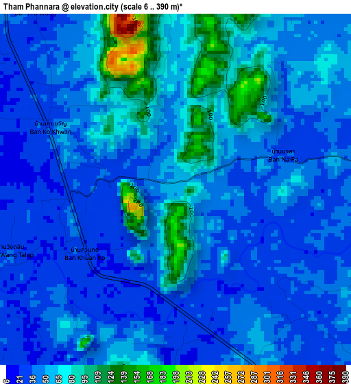 Tham Phannara elevation map