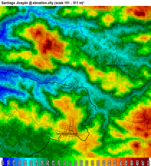 Santiago Jicayán elevation map