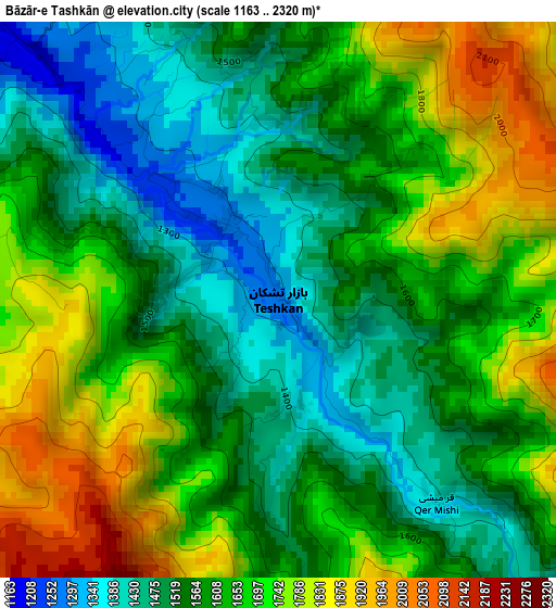 Bāzār-e Tashkān elevation map