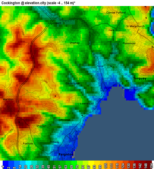 Cockington elevation map