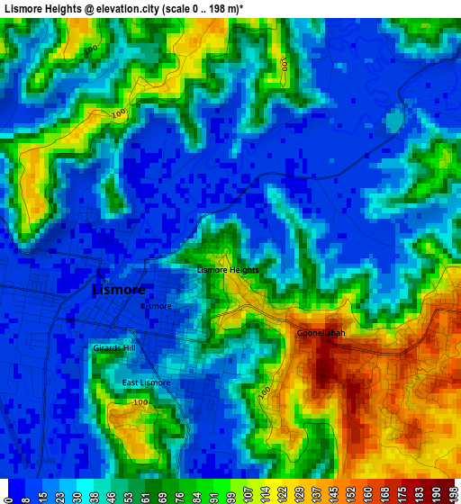 Lismore Heights elevation map