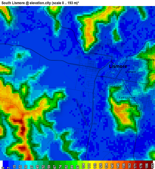 South Lismore elevation map