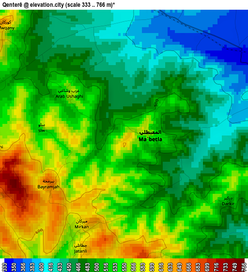 Qenterê elevation map