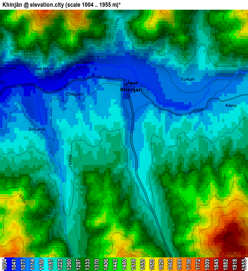 Khinjān elevation map