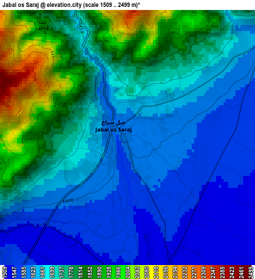 Jabal os Saraj elevation map