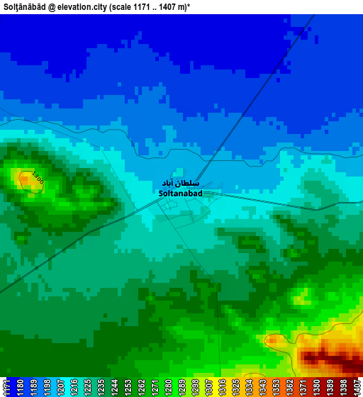 Solţānābād elevation map